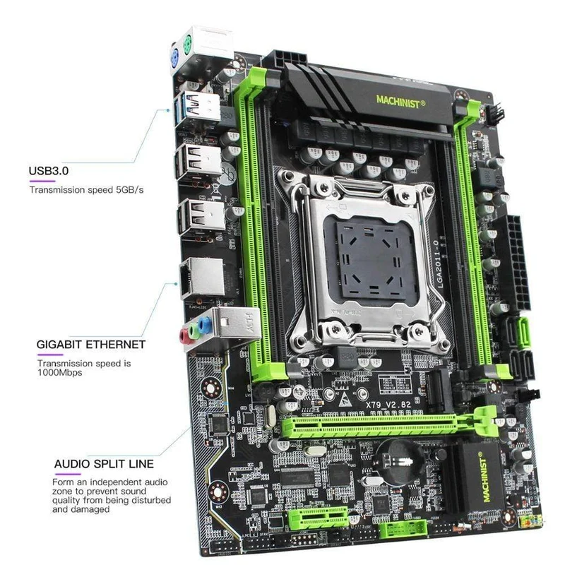 X79 LGA2011 Desktop-Motherboard LGA 2011 unterstützt DDR3 REG ECC RAM Intel Xeon E5 v1 & v2 Prozessor X79 V2.82 Mainboard