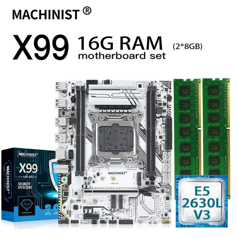 X99 Motherboard LGA 2011-3 Set Kit mit Intel Xeon E5 2630L V3 CPU 16GB(2*8GB) DDR4 ECC REG RAM M-ATX WIFI NVME M.2 SSD X99-K9