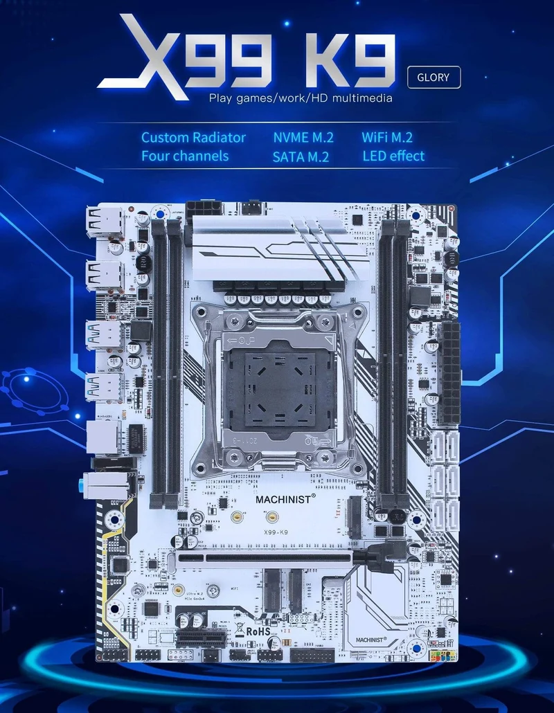 X99 Motherboard LGA 2011-3 Set Kit mit Intel Xeon E5 2630L V3 CPU 16GB(2*8GB) DDR4 ECC REG RAM M-ATX WIFI NVME M.2 SSD X99-K9