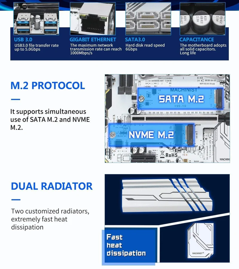 X99 Motherboard LGA 2011-3 Set Kit mit Intel Xeon E5 2630L V3 CPU 16GB(2*8GB) DDR4 ECC REG RAM M-ATX WIFI NVME M.2 SSD X99-K9