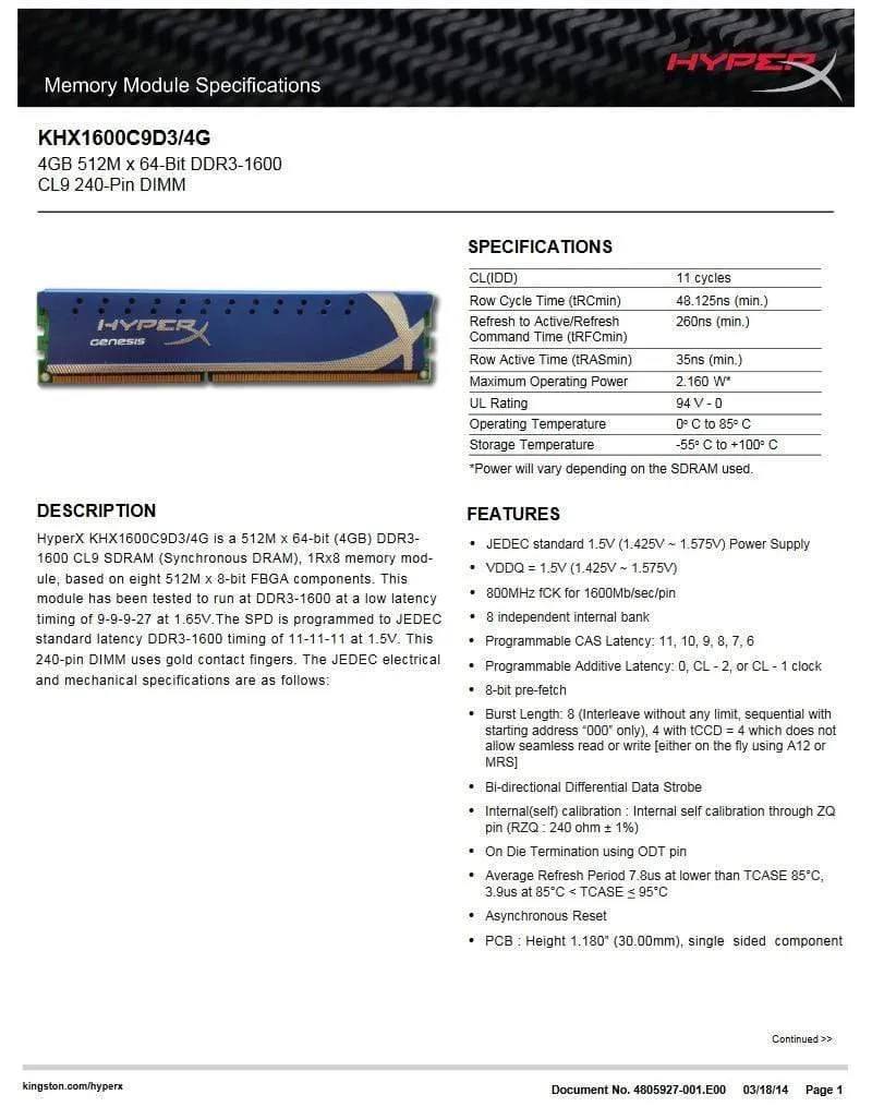 Kingston HyperX RAM-Speicher DDR3 8 GB 4 GB 1600 MHz 1866 MHz RAM DDR3 8 GB PC3-12800 Desktop-Speicher für Gaming DIMM