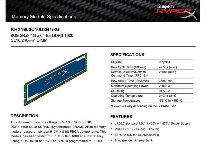 Kingston HyperX RAM-Speicher DDR3 8 GB 4 GB 1600 MHz 1866 MHz RAM DDR3 8 GB PC3-12800 Desktop-Speicher für Gaming DIMM
