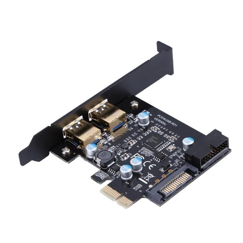 Superschnelles PCI-E zu USB 3.0 mit 2 USB-Anschlüssen. PCI-Express-Erweiterungskarte, 19-poliger Stromanschluss, unterstützt PCIE 1X, 4X, 8X, 16X