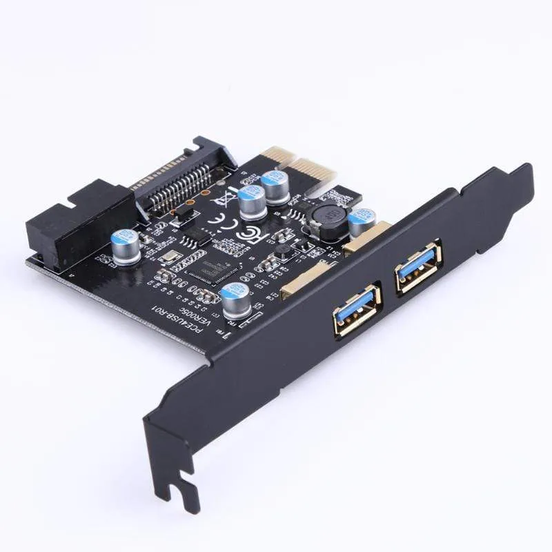 Superschnelles PCI-E zu USB 3.0 mit 2 USB-Anschlüssen. PCI-Express-Erweiterungskarte, 19-poliger Stromanschluss, unterstützt PCIE 1X, 4X, 8X, 16X