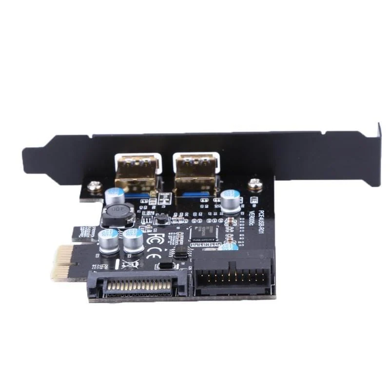 Superschnelles PCI-E zu USB 3.0 mit 2 USB-Anschlüssen. PCI-Express-Erweiterungskarte, 19-poliger Stromanschluss, unterstützt PCIE 1X, 4X, 8X, 16X