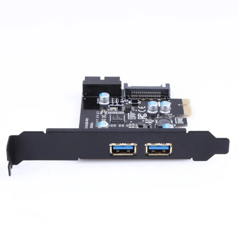 Superschnelles PCI-E zu USB 3.0 mit 2 USB-Anschlüssen. PCI-Express-Erweiterungskarte, 19-poliger Stromanschluss, unterstützt PCIE 1X, 4X, 8X, 16X