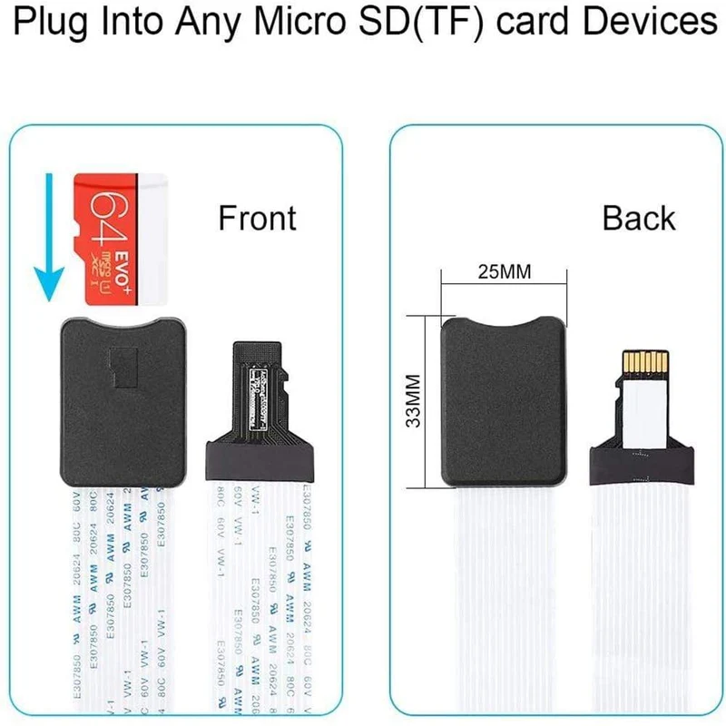 Micro SD Buchse zu Micro SD Stecker Verlängerungskabel TF zu TF Kartenleser Flexibler Extender Adapter für Auto GPS 3D Drucker Drucker TV
