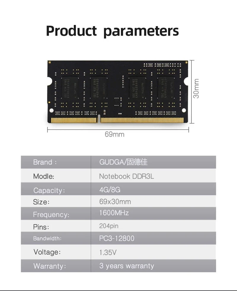 DDR3 4GB 8GB 1600MHz Sodimm Memoria Ram 1.35 V Notebook RAM 204Pin Laptop Speicher Ram Sodimm DDR 3 RAMs Computer Zubehör