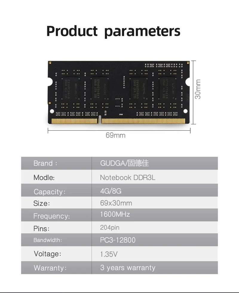 DDR3 4GB 8GB 1600MHz Sodimm Memoria Ram 1.35 V Notebook RAM 204Pin Laptop Speicher Ram Sodimm DDR 3 RAMs Computer Zubehör