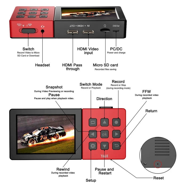 273A HD-Videorecorder-Box Tragbare Game-Capture-Box mit 3.5-Zoll-LCD-Bildschirm 1080P 60fps Game-Capture-Gerät