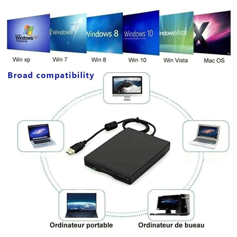 Tragbares 3.5-Zoll-USB-Diskettenlaufwerk für Mobilgeräte 1.44 MB externes Disketten-FDD für Laptop-Notebook-PC USB-Plug-and-Play-Verbindung
