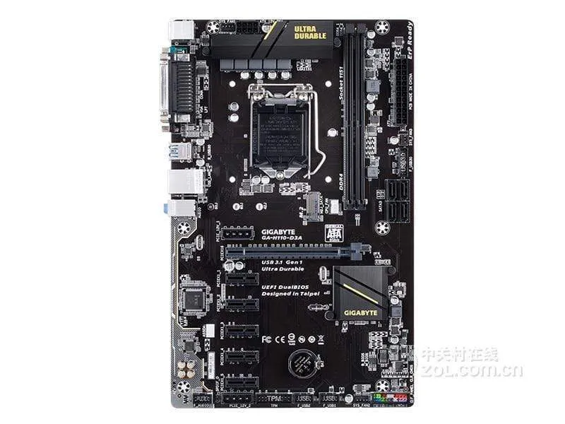 Verwendetes Original-Motherboard für GIGABYTE H110-D3A LGA 1151 DDR4 GA-H110-D3A 32 GB Desktop 6 PCIE Bergbau-Motherboard