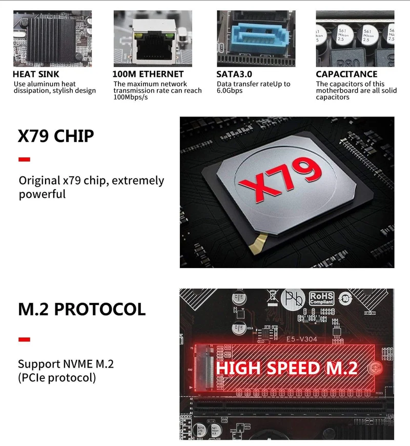 X79 LGA 1356 Desktop-Motherboard M.2 NVME unterstützt Dual Channel DDR3 REG ECC Server RAM und xeon E5 CPU Mainboard E5 V304
