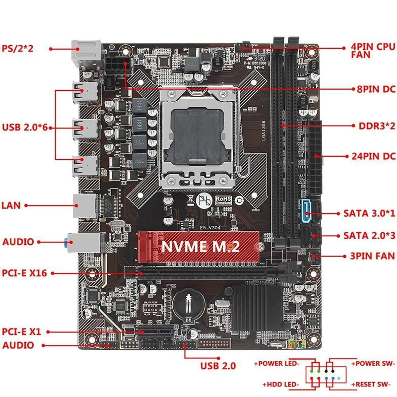 X79 LGA 1356 Desktop-Motherboard M.2 NVME unterstützt Dual Channel DDR3 REG ECC Server RAM und xeon E5 CPU Mainboard E5 V304