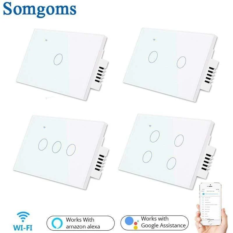 Wifi Wall Touch Sensitive Schalter Fernbedienung 1 2 3 4-Gang-LED-LED-Licht Smart Touchscreen-Schalter Glas US-Standard