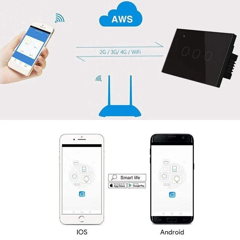 Wifi Wall Touch Sensitive Schalter Fernbedienung 1 2 3 4-Gang-LED-LED-Licht Smart Touchscreen-Schalter Glas US-Standard