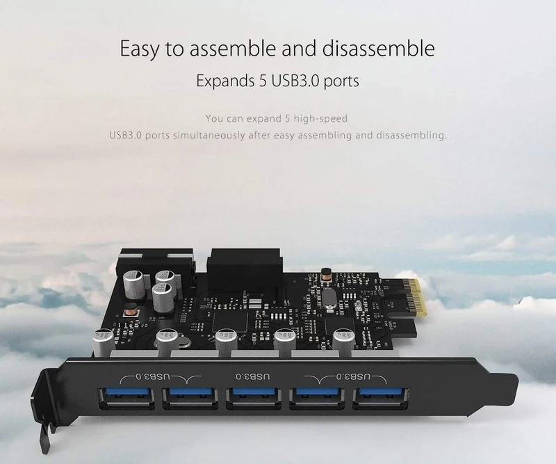 USB 3.0 PCI-E-Erweiterungskarte 5 Ports Hub-Adapter Externer Controller Express-Karte mit 4-poligem Stromanschlusskabel