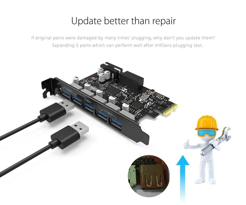 USB 3.0 PCI-E-Erweiterungskarte 5 Ports Hub-Adapter Externer Controller Express-Karte mit 4-poligem Stromanschlusskabel