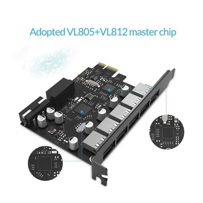 USB 3.0 PCI-E-Erweiterungskarte 5 Ports Hub-Adapter Externer Controller Express-Karte mit 4-poligem Stromanschlusskabel