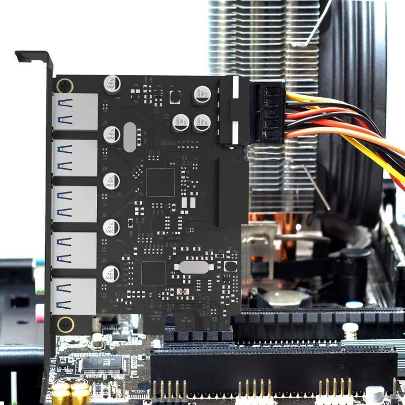 USB 3.0 PCI-E-Erweiterungskarte 5 Ports Hub-Adapter Externer Controller Express-Karte mit 4-poligem Stromanschlusskabel