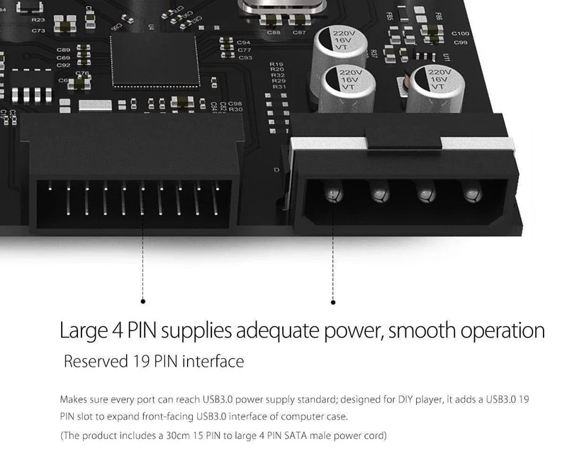 USB 3.0 PCI-E-Erweiterungskarte 5 Ports Hub-Adapter Externer Controller Express-Karte mit 4-poligem Stromanschlusskabel