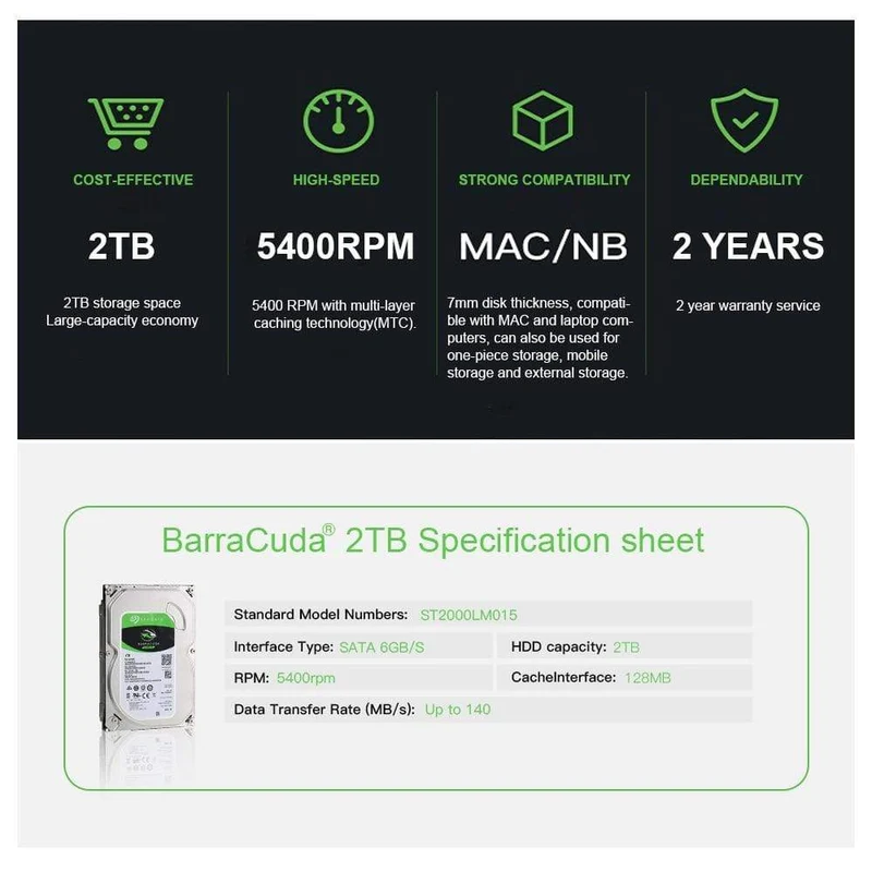 Seagate 2 TB 2.5 Zoll HDD 5400 U/min 128 MB Cache mobile Festplatte SATA 6 Gbit/s Laptop interne Festplatte 2 TB Festplatte