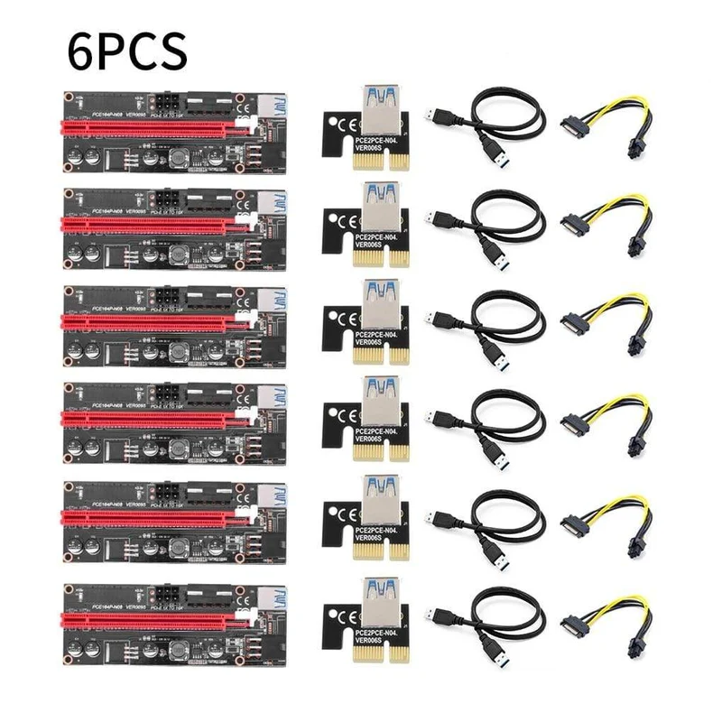 PCI-E Riser 6 Teile/paket USB 3.0 Pci-E Riser Ver 009S Express 1X Zu 16X Extender Riser Adapter 15 zu 6 Pin Stromkabel