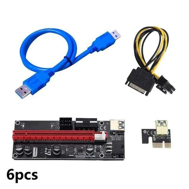PCI-E Riser 6 Teile/paket USB 3.0 Pci-E Riser Ver 009S Express 1X Zu 16X Extender Riser Adapter 15 zu 6 Pin Stromkabel