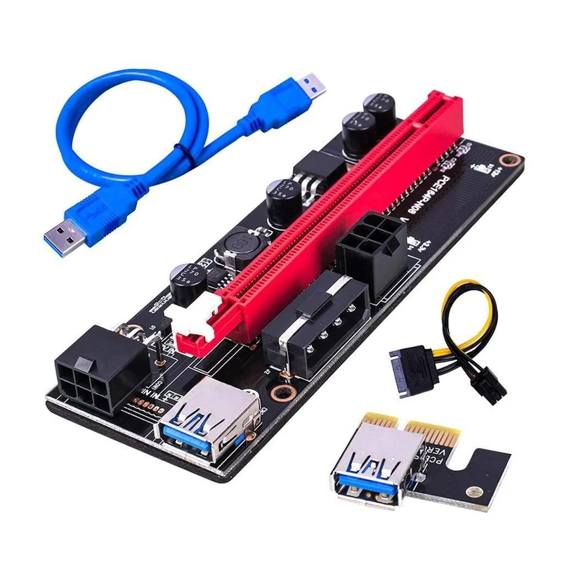 PCI-E Riser 6 Teile/paket USB 3.0 Pci-E Riser Ver 009S Express 1X Zu 16X Extender Riser Adapter 15 zu 6 Pin Stromkabel