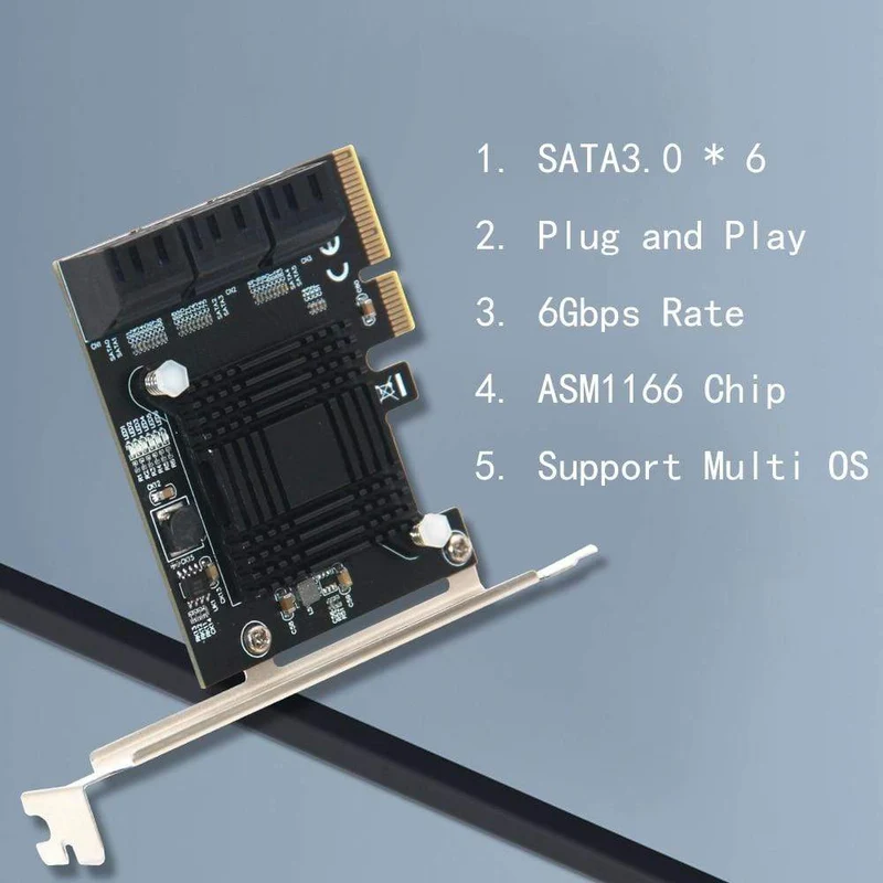 6-Port-SATA-3-PCI-Express-Erweiterungskarte PCI-E / PCIE-SATA-Controller SATA-Multiplikator SATA3 6-Gbit / s-ASMedia-ASM1166-Chip für HDD-SSD