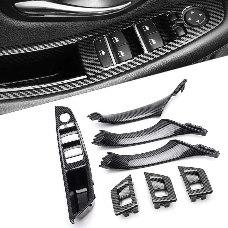 BMW F10 F11 F18 5 Series 2010–2016, 7-teiliges Innenfensterheber-Schalterfeld, Türgriffverkleidung, Kohlefaser-ABS, Auto-Styling