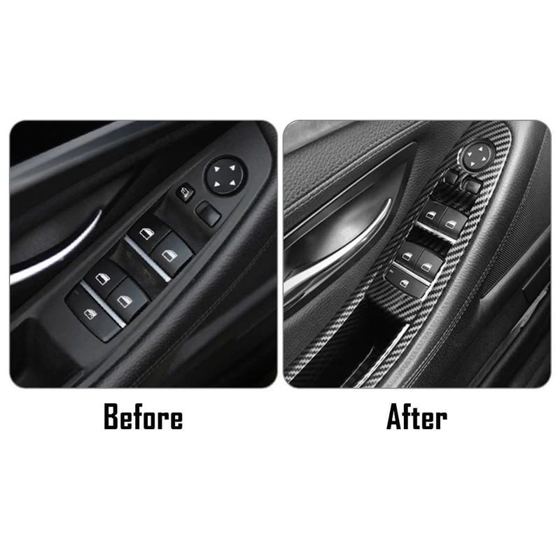 BMW F10 F11 F18 5 Series 2010–2016, 7-teiliges Innenfensterheber-Schalterfeld, Türgriffverkleidung, Kohlefaser-ABS, Auto-Styling