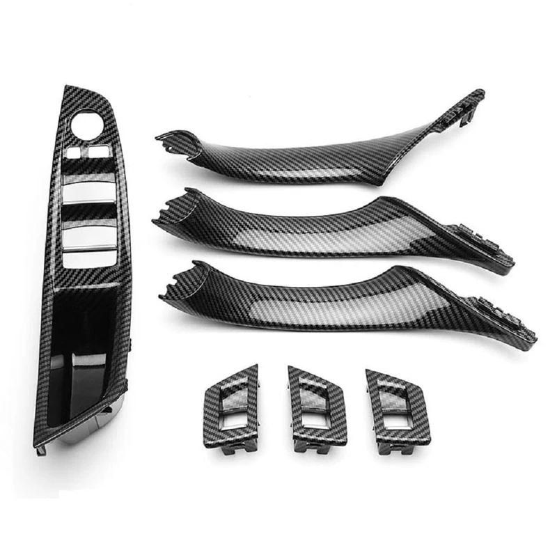 BMW F10 F11 F18 5 Series 2010–2016, 7-teiliges Innenfensterheber-Schalterfeld, Türgriffverkleidung, Kohlefaser-ABS, Auto-Styling