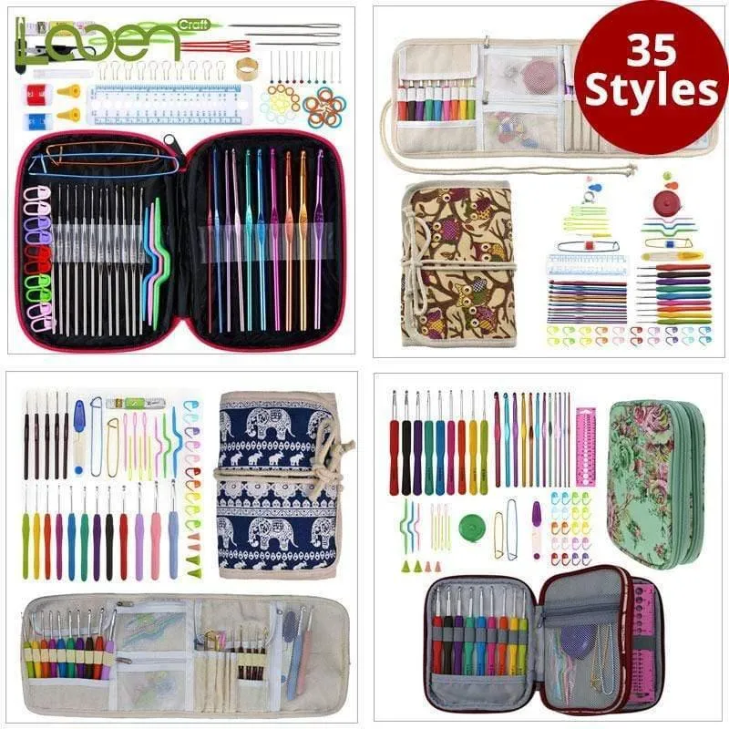 Häkelnadel-Set mit Etui, 35 Stile, Stricknadel-Set, DIY-Nadel, Kunsthandwerk, Schere, Maschenmarkierer, Nähwerkzeuge
