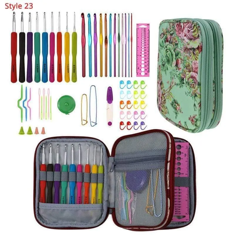 Häkelnadel-Set mit Etui, 35 Stile, Stricknadel-Set, DIY-Nadel, Kunsthandwerk, Schere, Maschenmarkierer, Nähwerkzeuge
