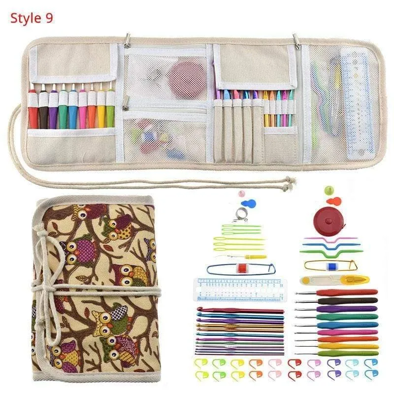 Häkelnadel-Set mit Etui, 35 Stile, Stricknadel-Set, DIY-Nadel, Kunsthandwerk, Schere, Maschenmarkierer, Nähwerkzeuge