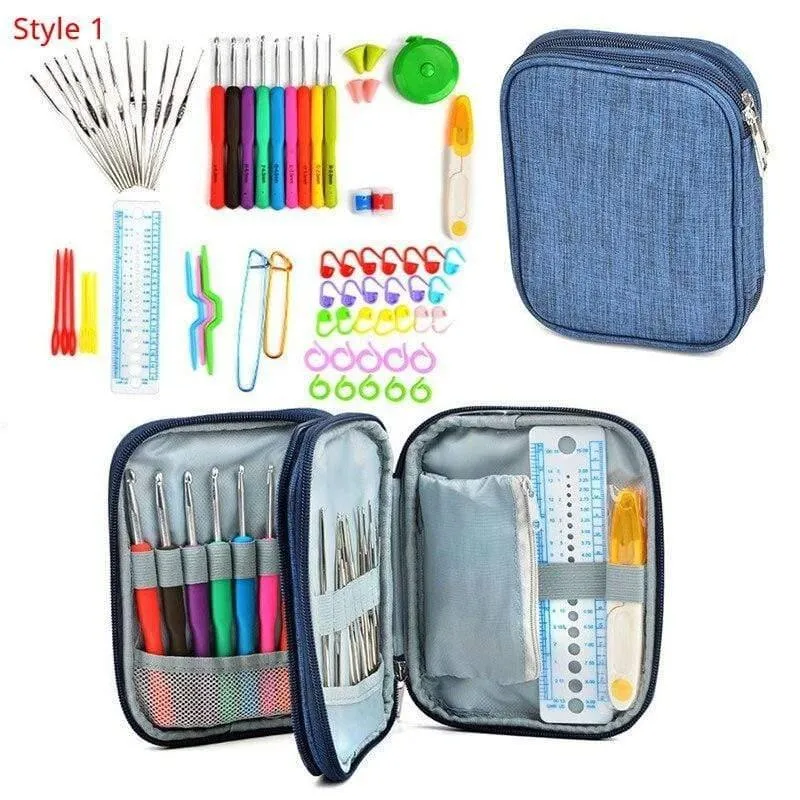 Häkelnadel-Set mit Etui, 35 Stile, Stricknadel-Set, DIY-Nadel, Kunsthandwerk, Schere, Maschenmarkierer, Nähwerkzeuge