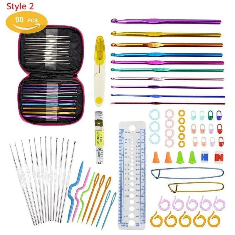 Häkelnadel-Set mit Etui, 35 Stile, Stricknadel-Set, DIY-Nadel, Kunsthandwerk, Schere, Maschenmarkierer, Nähwerkzeuge