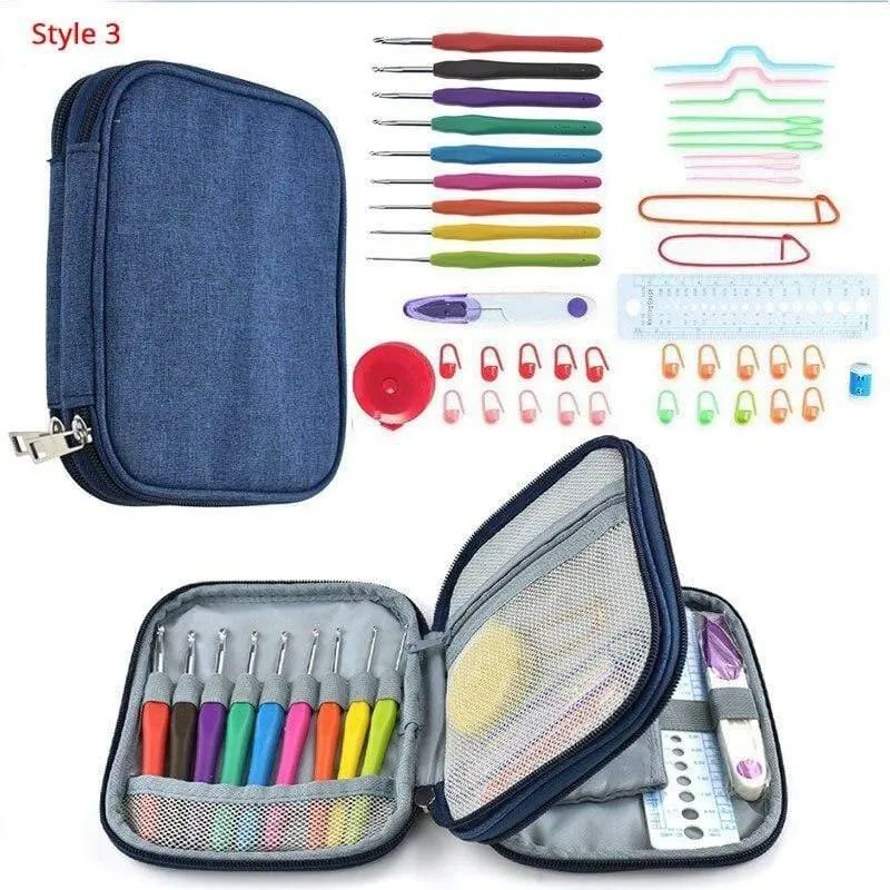 Häkelnadel-Set mit Etui, 35 Stile, Stricknadel-Set, DIY-Nadel, Kunsthandwerk, Schere, Maschenmarkierer, Nähwerkzeuge