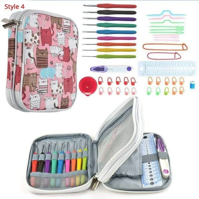 Häkelnadel-Set mit Etui, 35 Stile, Stricknadel-Set, DIY-Nadel, Kunsthandwerk, Schere, Maschenmarkierer, Nähwerkzeuge