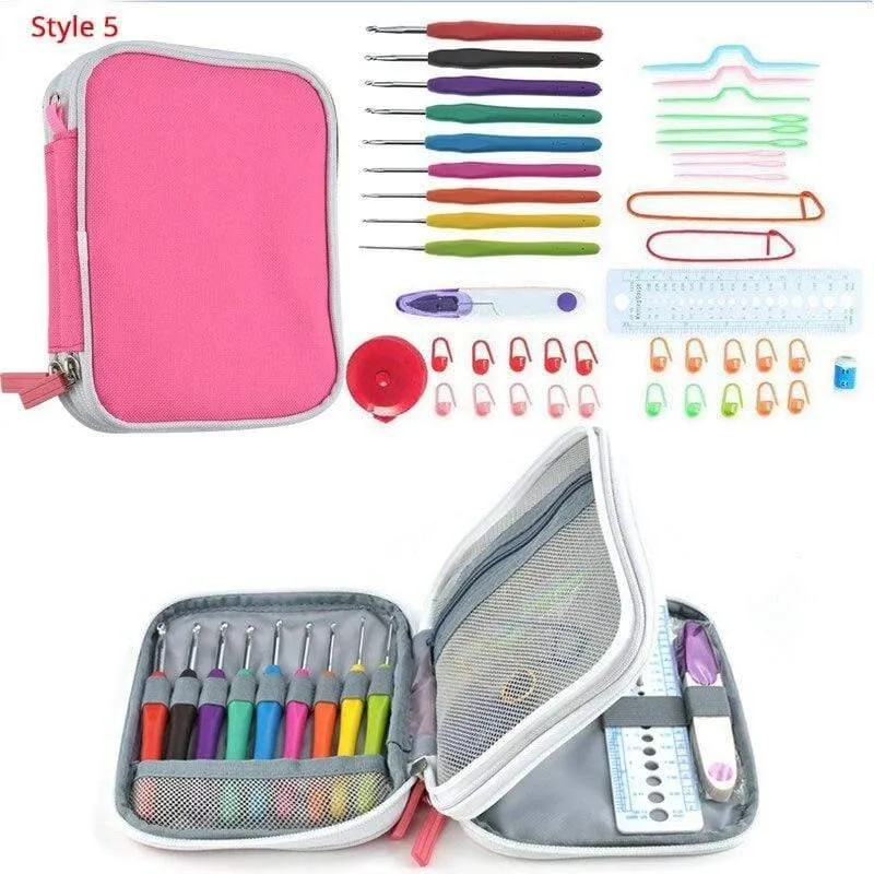 Häkelnadel-Set mit Etui, 35 Stile, Stricknadel-Set, DIY-Nadel, Kunsthandwerk, Schere, Maschenmarkierer, Nähwerkzeuge