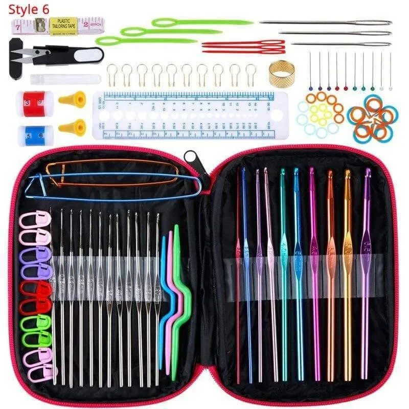 Häkelnadel-Set mit Etui, 35 Stile, Stricknadel-Set, DIY-Nadel, Kunsthandwerk, Schere, Maschenmarkierer, Nähwerkzeuge