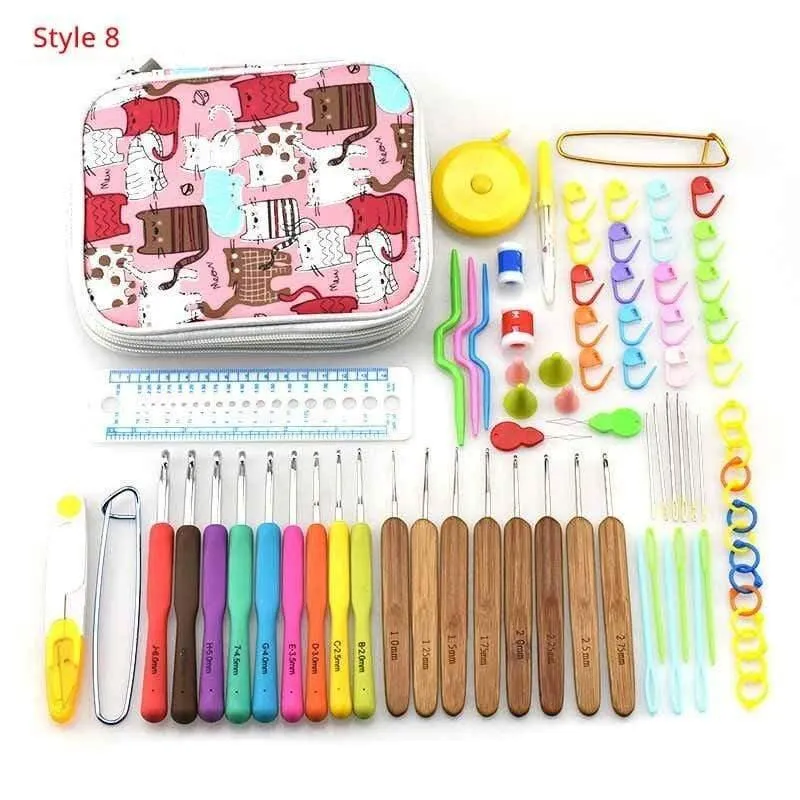 Häkelnadel-Set mit Etui, 35 Stile, Stricknadel-Set, DIY-Nadel, Kunsthandwerk, Schere, Maschenmarkierer, Nähwerkzeuge