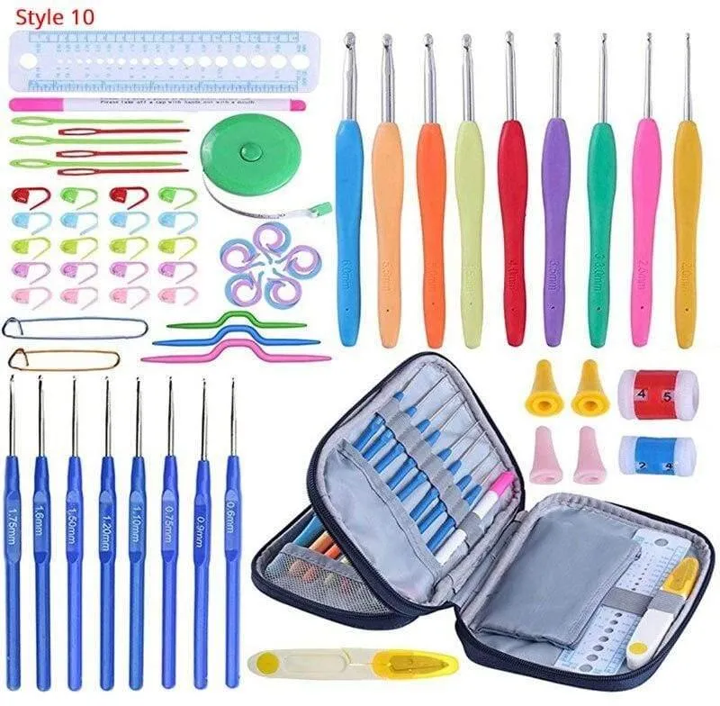 Häkelnadel-Set mit Etui, 35 Stile, Stricknadel-Set, DIY-Nadel, Kunsthandwerk, Schere, Maschenmarkierer, Nähwerkzeuge