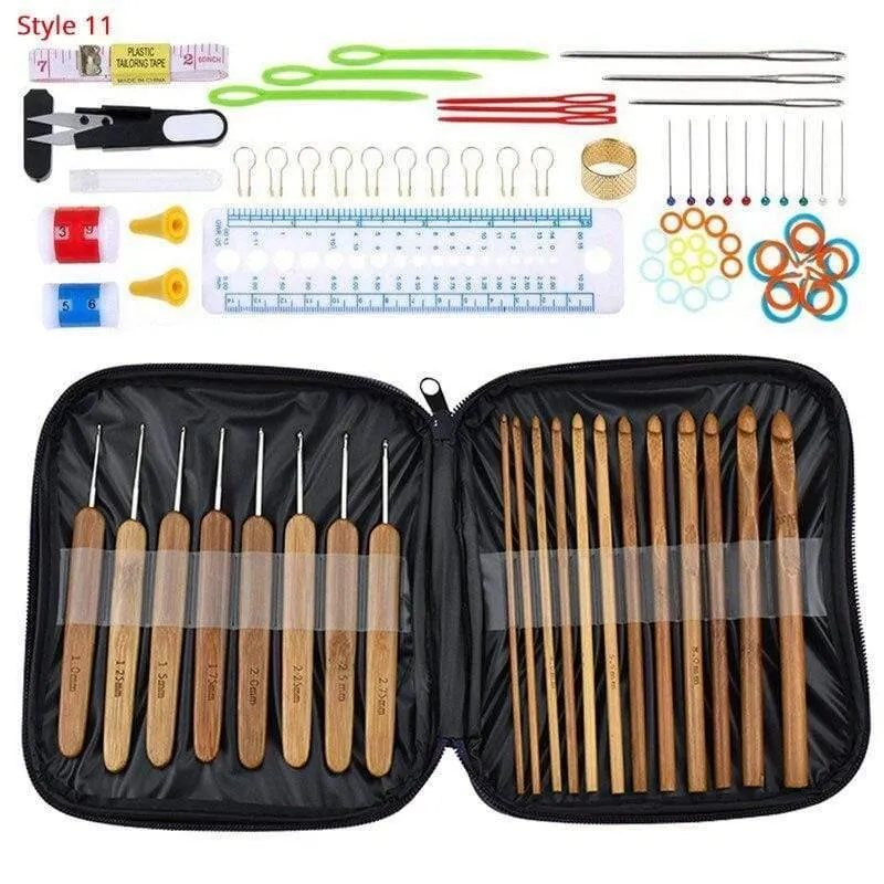 Häkelnadel-Set mit Etui, 35 Stile, Stricknadel-Set, DIY-Nadel, Kunsthandwerk, Schere, Maschenmarkierer, Nähwerkzeuge