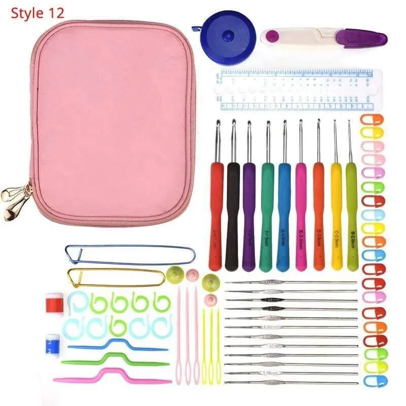 Häkelnadel-Set mit Etui, 35 Stile, Stricknadel-Set, DIY-Nadel, Kunsthandwerk, Schere, Maschenmarkierer, Nähwerkzeuge