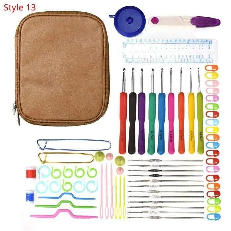 Häkelnadel-Set mit Etui, 35 Stile, Stricknadel-Set, DIY-Nadel, Kunsthandwerk, Schere, Maschenmarkierer, Nähwerkzeuge