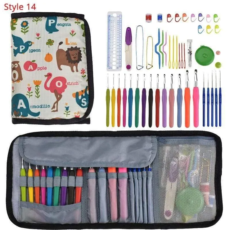 Häkelnadel-Set mit Etui, 35 Stile, Stricknadel-Set, DIY-Nadel, Kunsthandwerk, Schere, Maschenmarkierer, Nähwerkzeuge