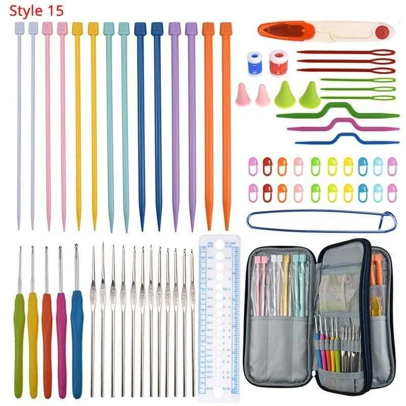 Häkelnadel-Set mit Etui, 35 Stile, Stricknadel-Set, DIY-Nadel, Kunsthandwerk, Schere, Maschenmarkierer, Nähwerkzeuge