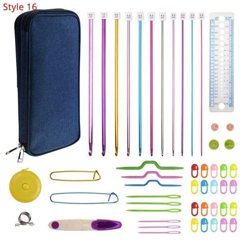 Häkelnadel-Set mit Etui, 35 Stile, Stricknadel-Set, DIY-Nadel, Kunsthandwerk, Schere, Maschenmarkierer, Nähwerkzeuge